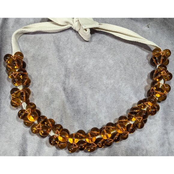 Vintage Honey Glass Marble Beaded Tie On Necklace - Picture 6 of 6